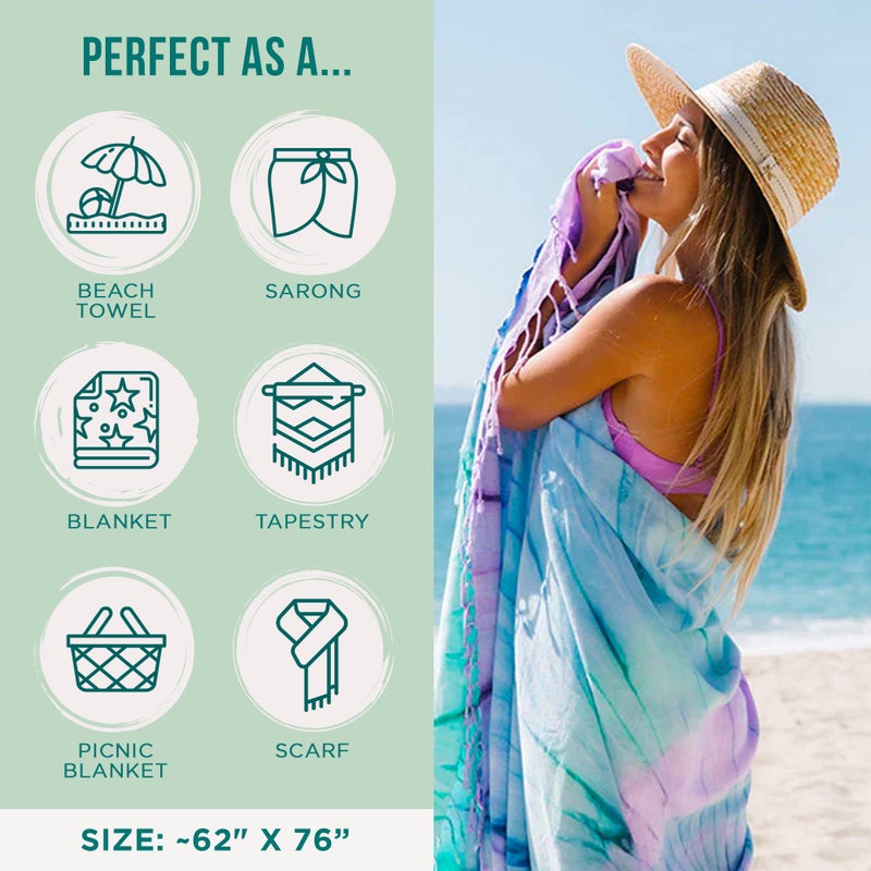 Sand Cloud Extra Large Turkish Beach Towel - Sand Free - 100% Organic Turkish Cotton Yarn - Quick Dry Towel for Beach, Picnic Blanket or Throw - As Seen on Shark Tank - Tie Dye (Luna) - Image 4